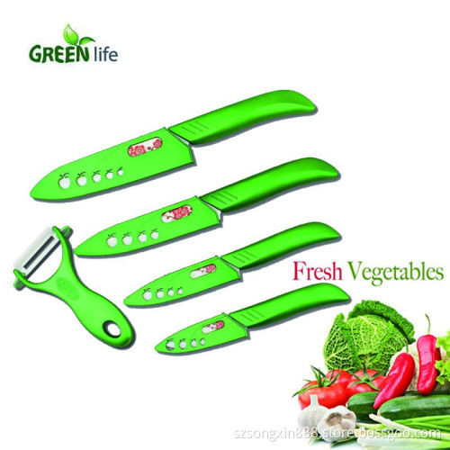 Soft ABS handle antiskid design ceramic knife set(3" paring knife,4"utility knife,5"Santoku knife,6" chef knife)flower print